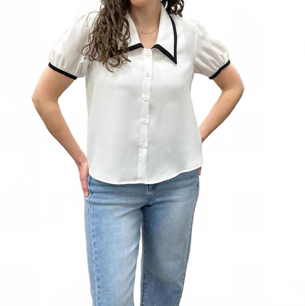 NEW SUNDAY EDITION button up short sleeve blouse in white